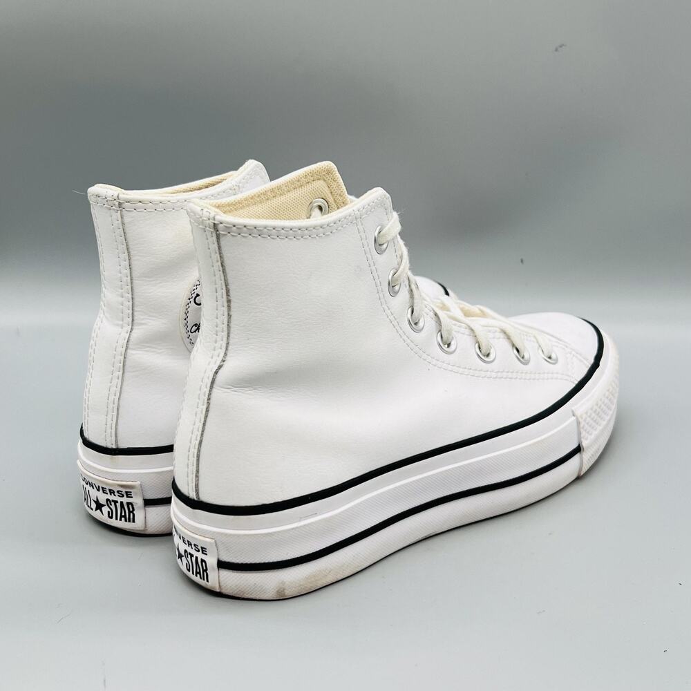 Converse Shoes Womens 6.5 White Leather All Star High Top Platform Sneakers - Picture 7 of 11